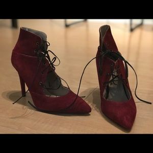Burgundy Suede Bootie with Leather Laces